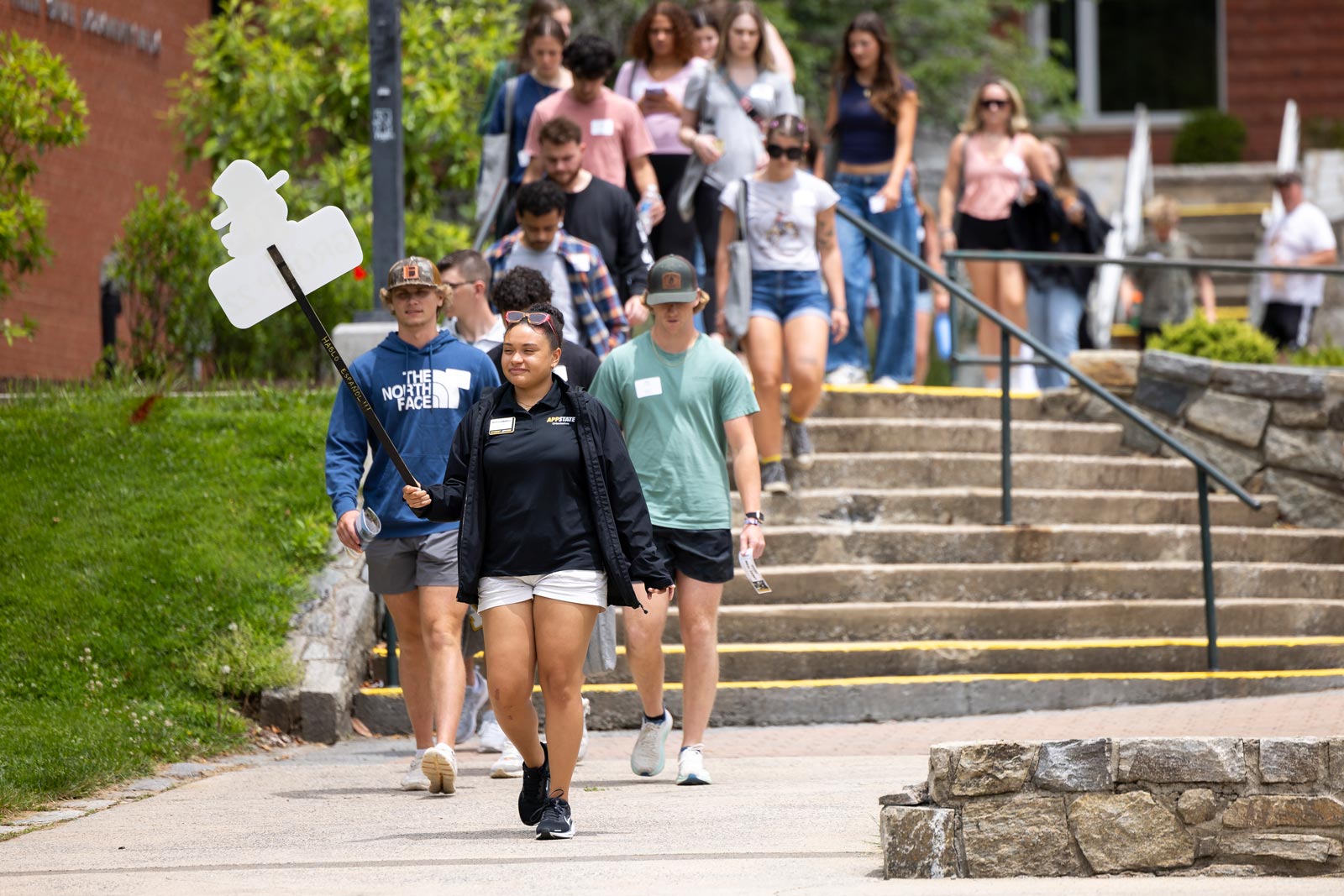 Orientation group walking on campus 
